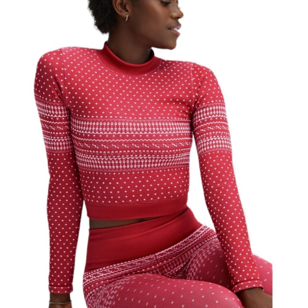 NEW Fabletics Holly long sleeve‎ red seamless cropped holiday workout top XL